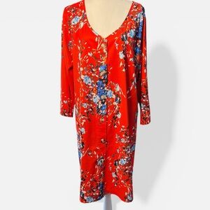 Vibrant Red Floral Button-Front Women's Dress
